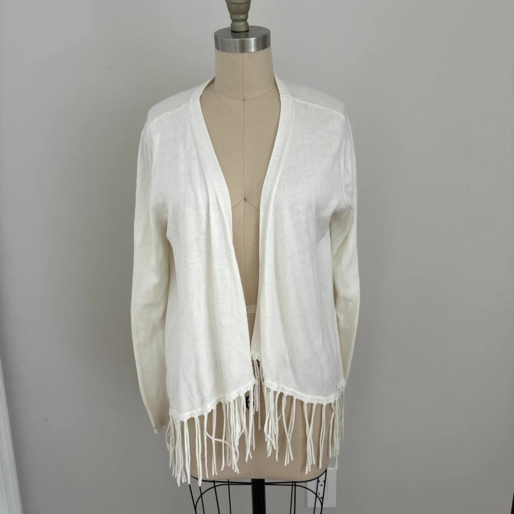 Michael Kors Woman's Fringe Trim Open Front Long Sleeve Shawl Boho Chic  L